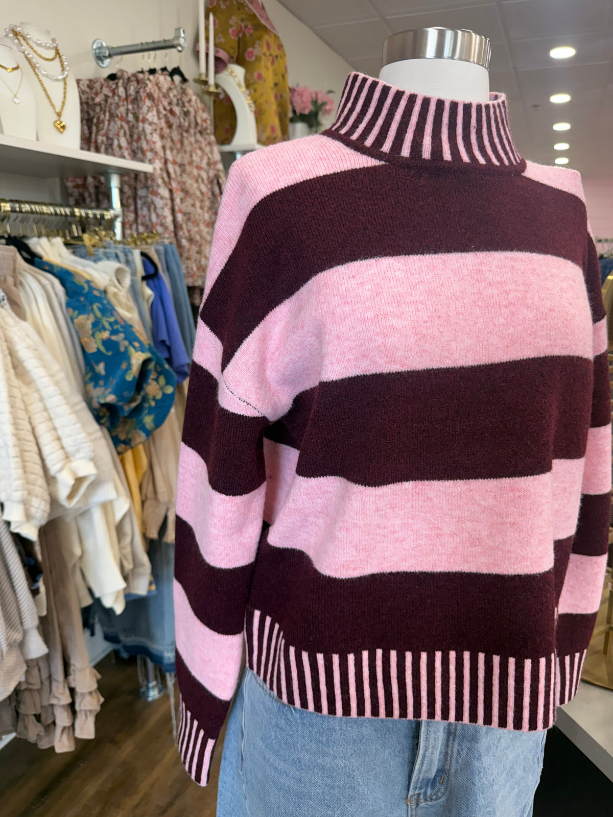 EN- Pink & Brown Striped Sweater