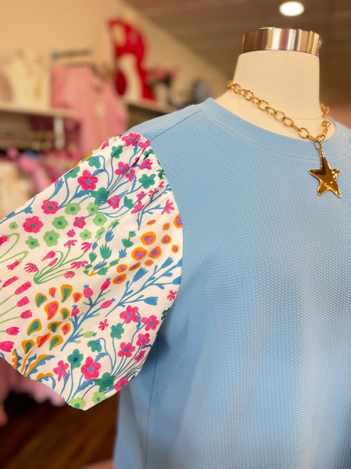 1W- Plus Blue Floral Bubble Top