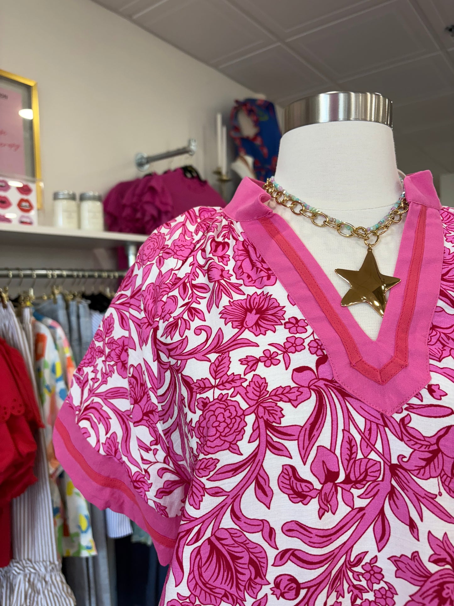 D&R- Hot Pink Floral Top