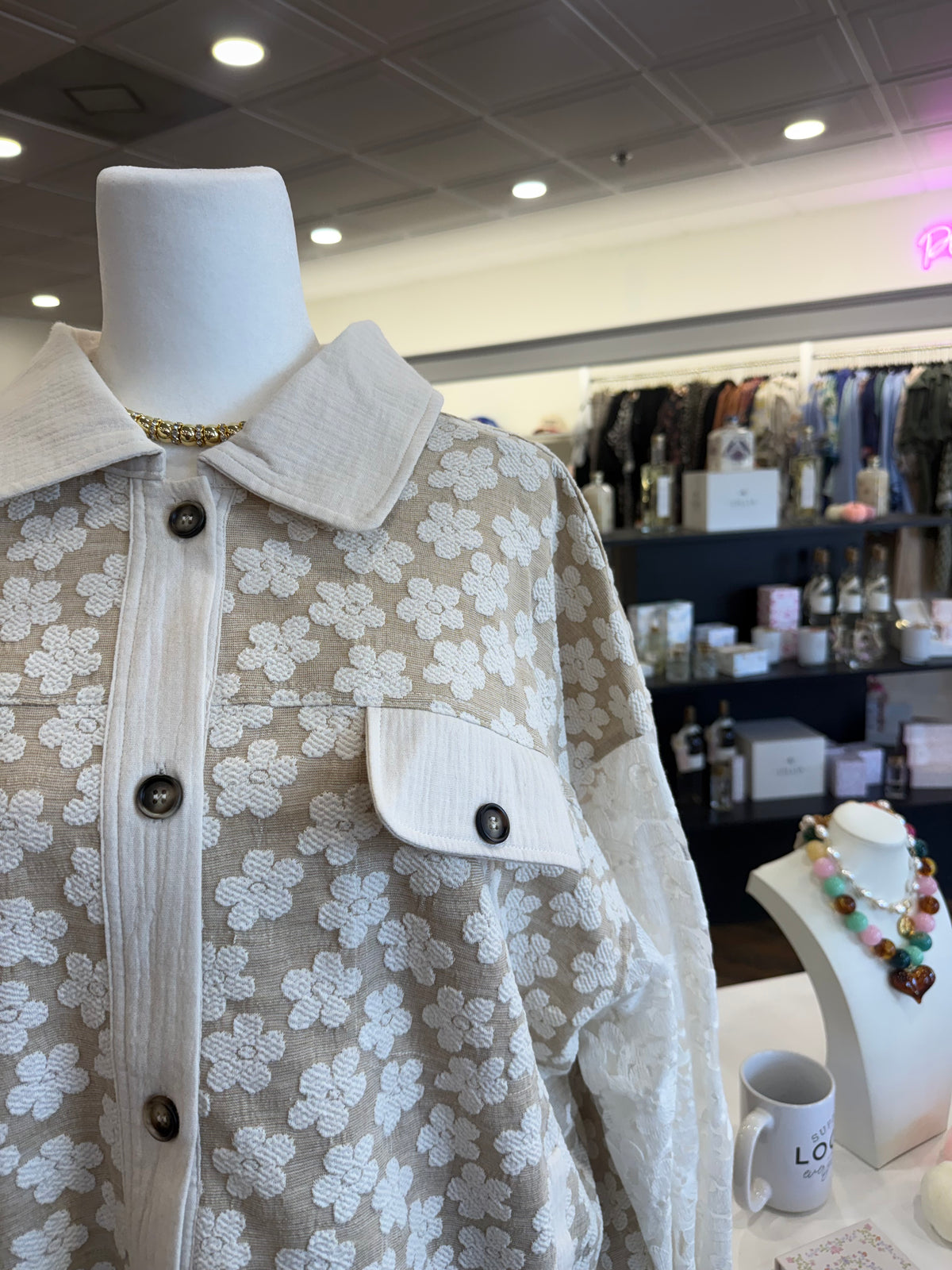 BiBi- Plus Oatmeal Floral Shacket