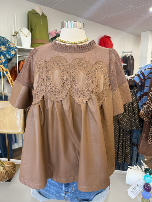 FT- Mocha Leather Babydoll Top