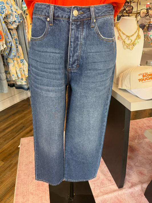 Bluivy- Denim Wide Leg Cropped Jeans