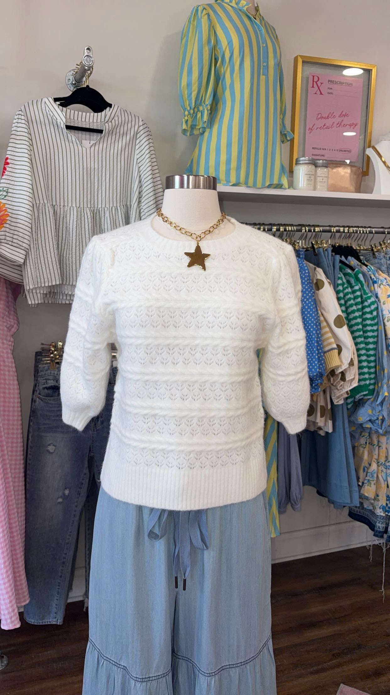 H&T- Ivory Half Sleeve Sweater