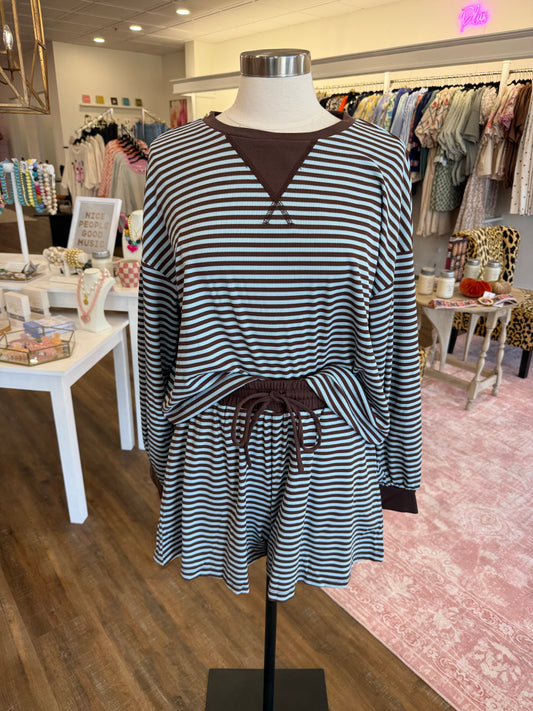 1W- Brown Stripe Long Sleeve Set