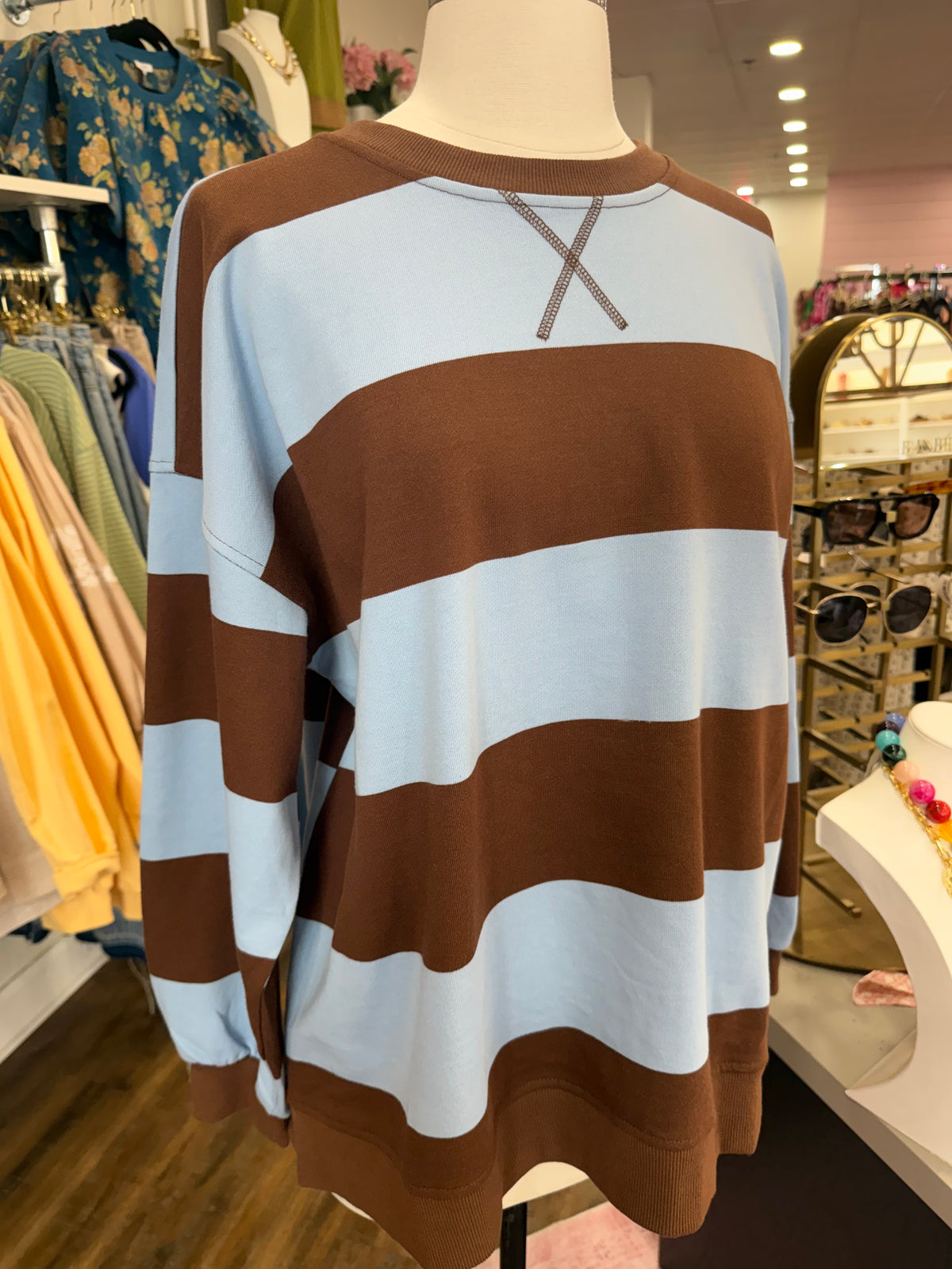 BP- Oversized Chocolate Brown Wide Stripe Top