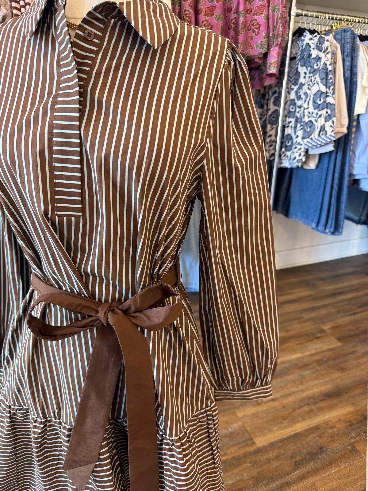 Jodifl- Brown & Blue Stripe Midi Dress
