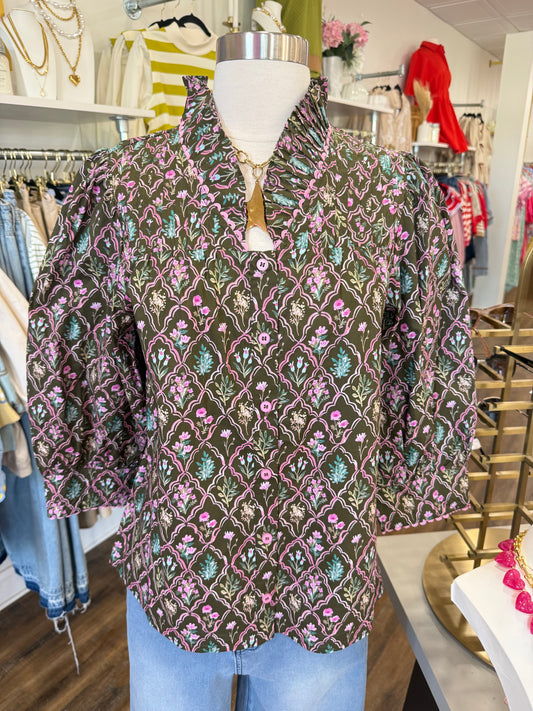 Jodifl- Brown Floral Top