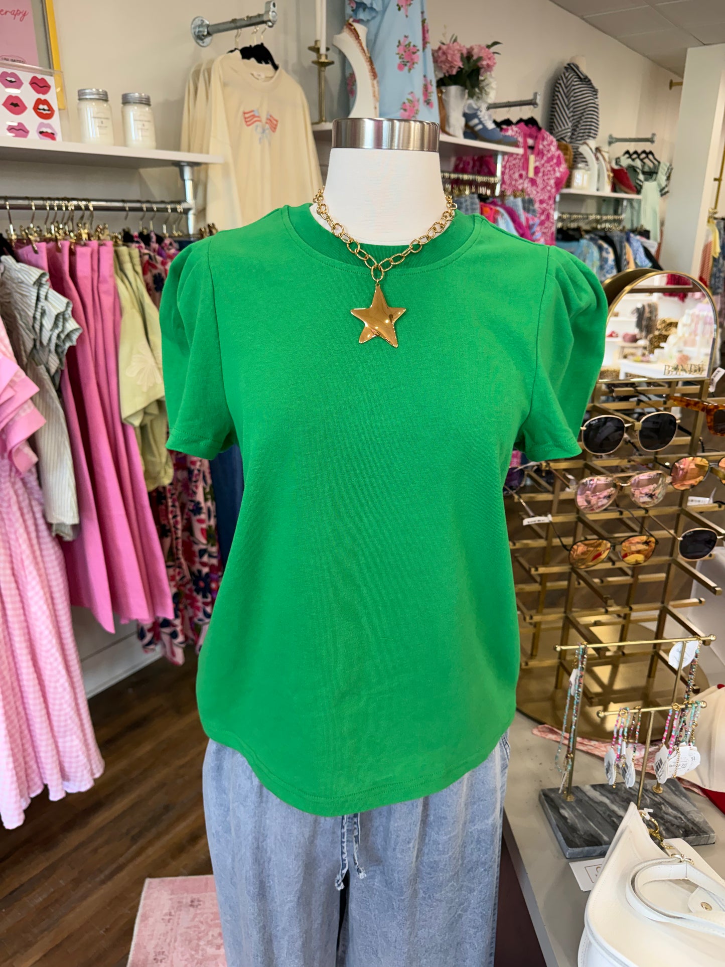 MS- Green Pleat Sleeve Tee