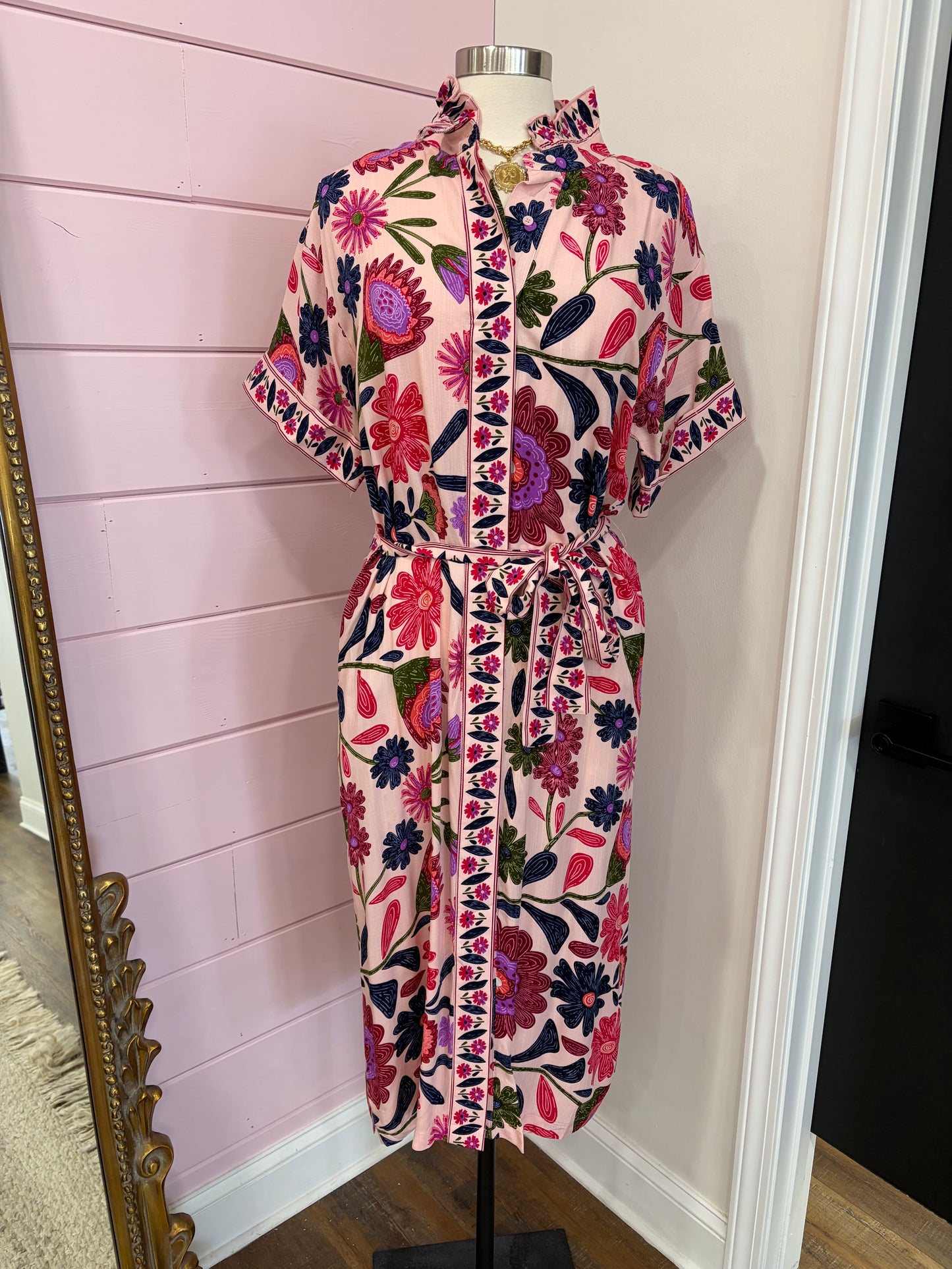 Glam- Pink Floral Midi Dress