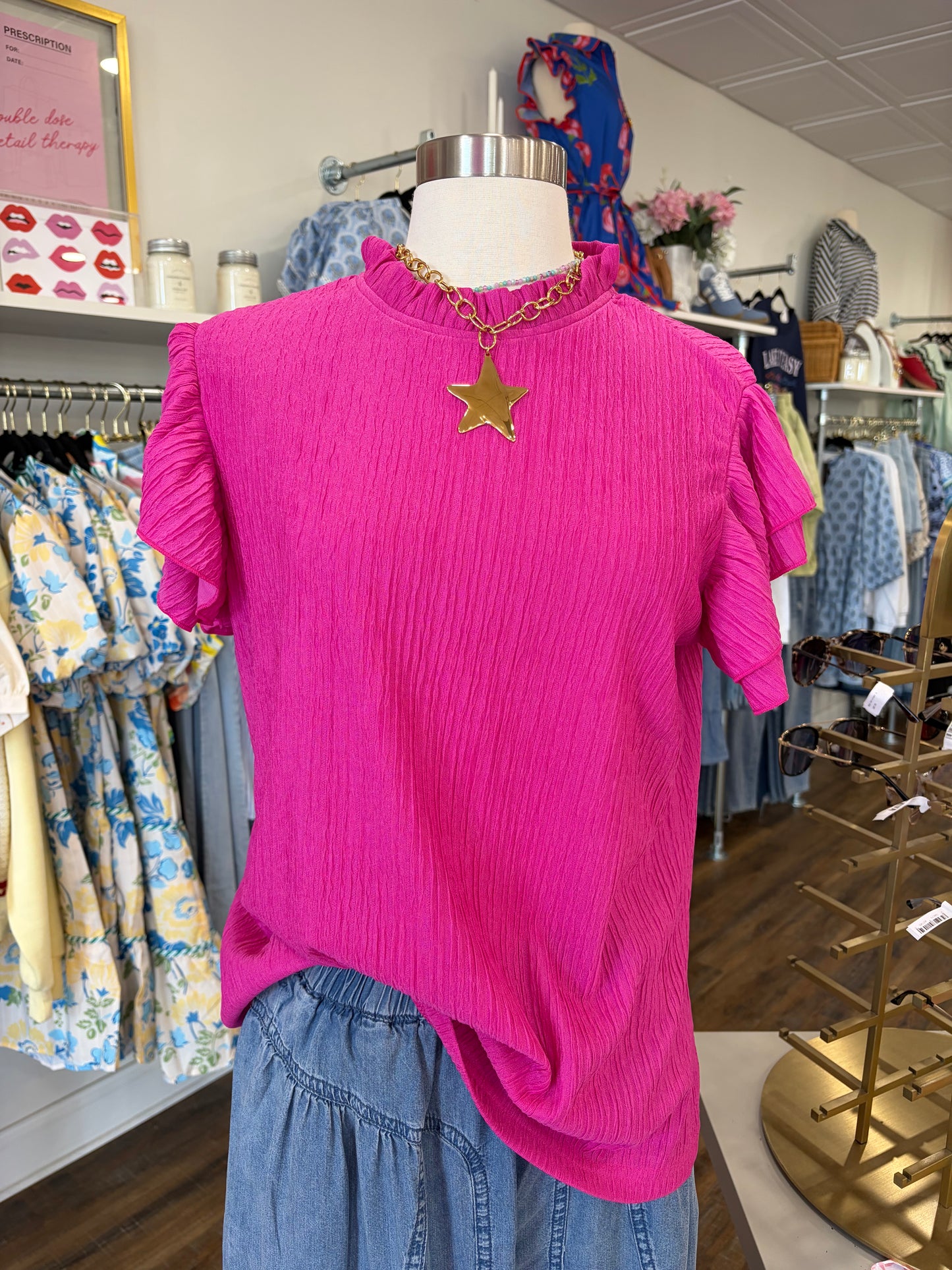 1W- Rose Red Textured Blouse