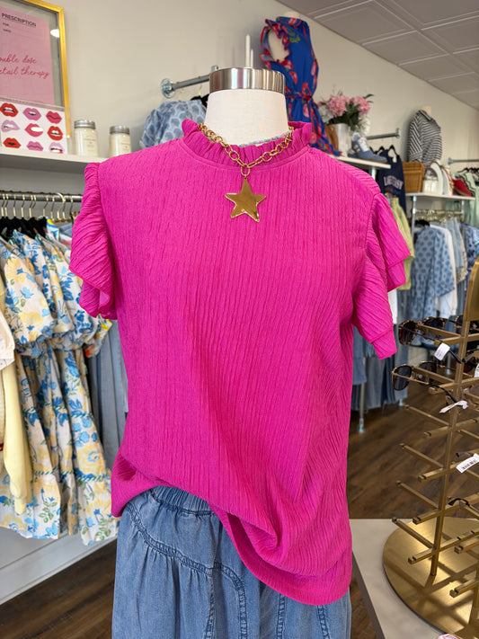 1W- Rose Red Textured Blouse
