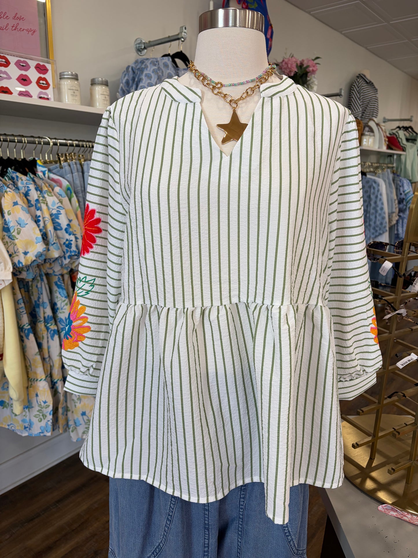 Aapparella- Striped Floral Print Blouse