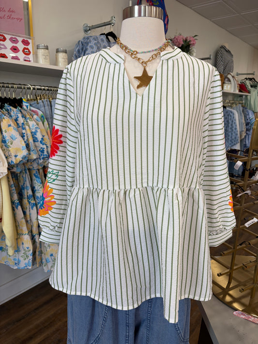 Aapparella- Striped Floral Print Blouse
