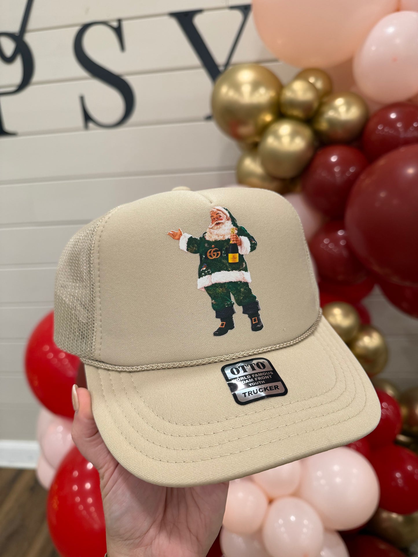 Champagne Santa Trucker Hat