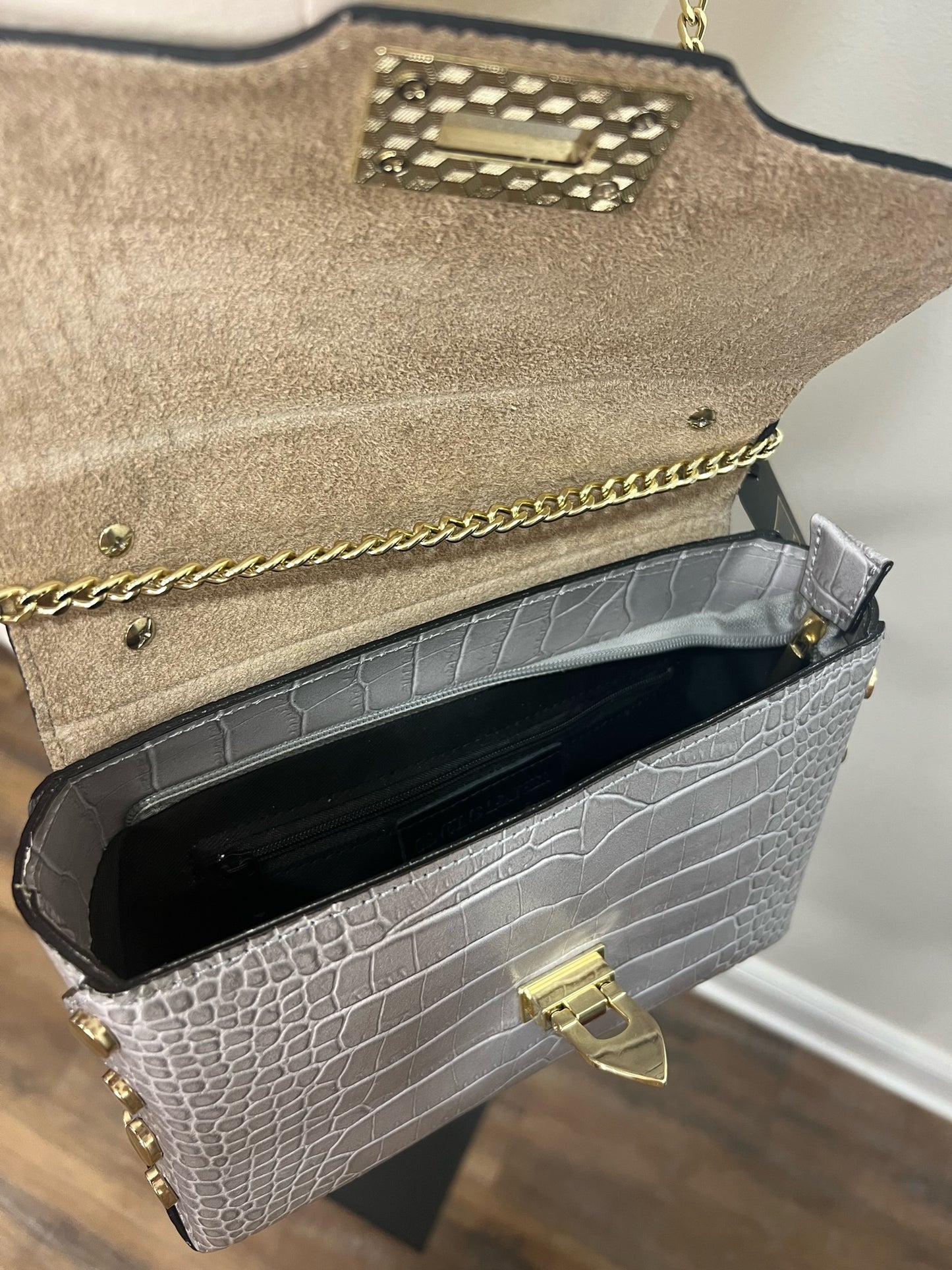 Grey Crocodile Leather Bag
