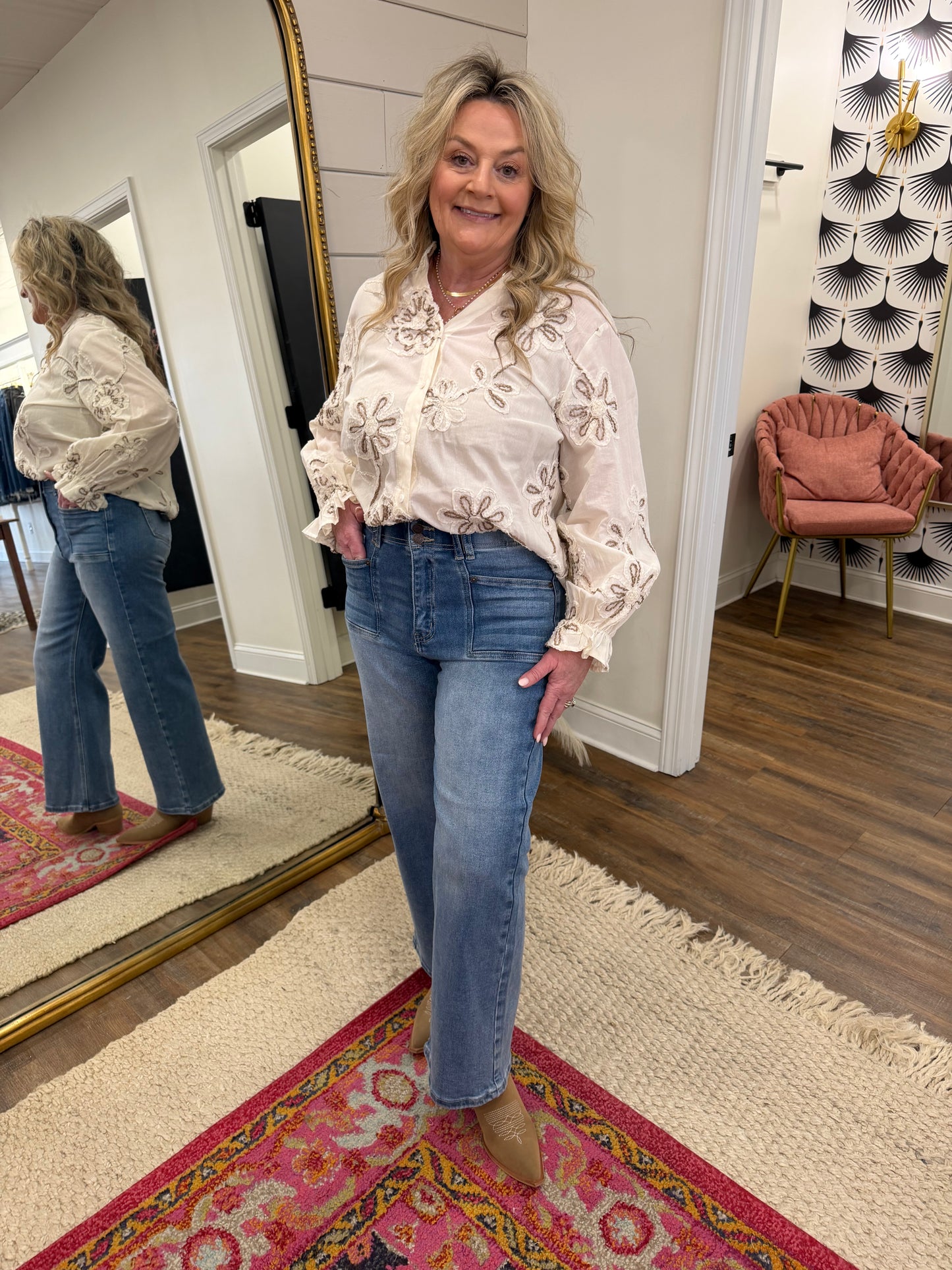 Double Button Straight Leg Jean